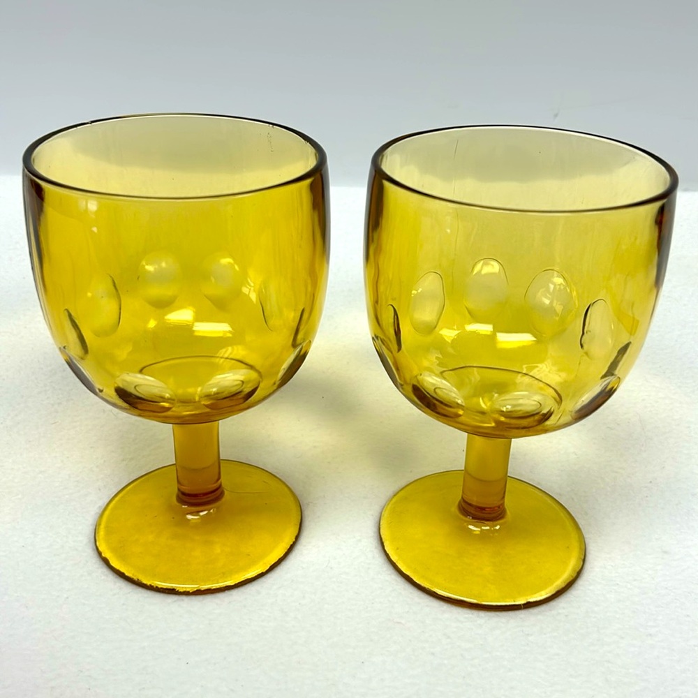 Vintage 6”pair of BARTLETT COLLINS 500ml amber thumbprint water/wine goblets